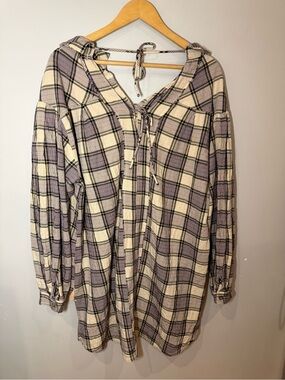 Free People We The Free Plaid Tunic Blouse Size Medium Boho Cottagecore